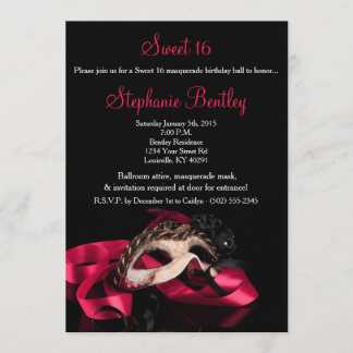 Hot Pink Masquerade Sweet 16 Birthday Invitation