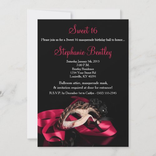 Hot Pink Masquerade Sweet 16 Birthday Invitation