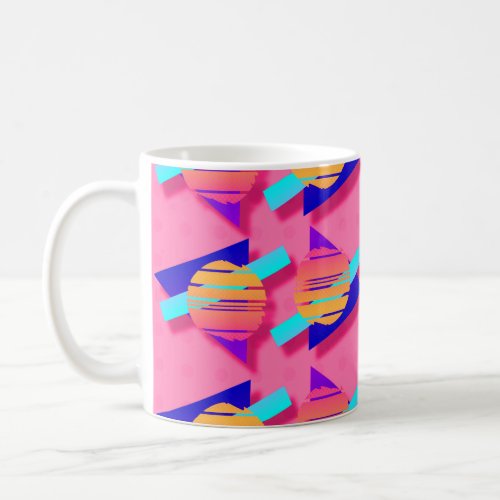Hot Pink  Memphis Neon Triangle Patterns Coffee Mug