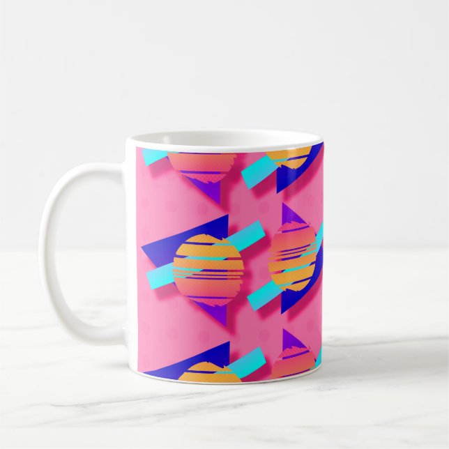 Hot Pink  Memphis Neon Triangle Patterns Coffee Mug (Left)