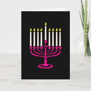 hot pink menorah hanukkah purim invitation