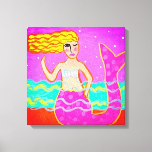 Hot Pink Mermaid Abstract Art Canvas Print