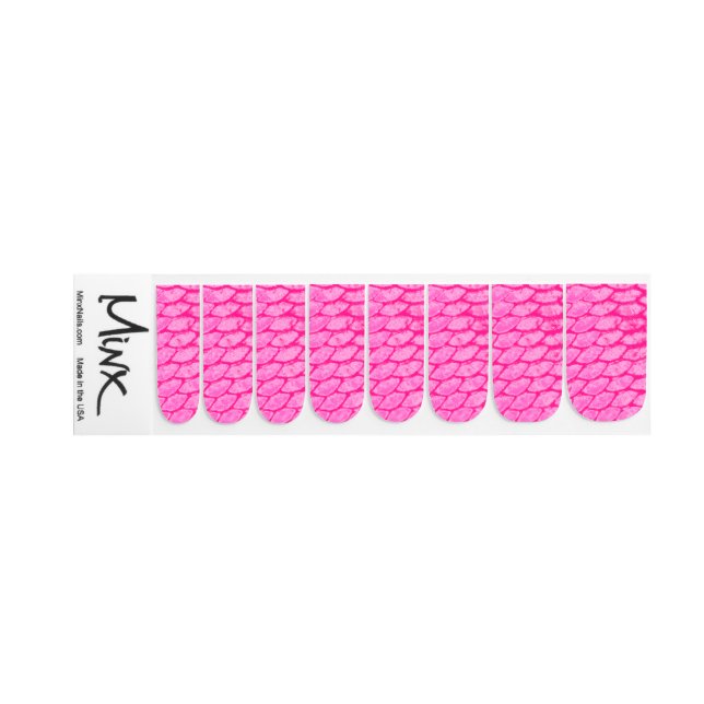Hot Pink Mermaid Fish Scale Minx Nail Art (Left Hand)