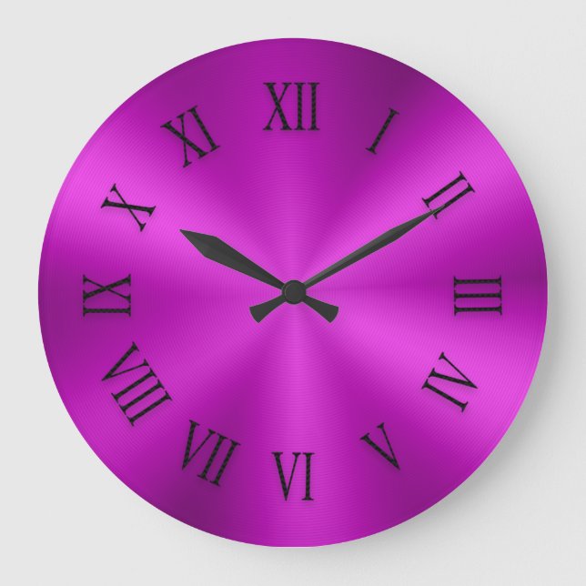 Hot Pink Metallic Clock with Roman Numbers (Front)