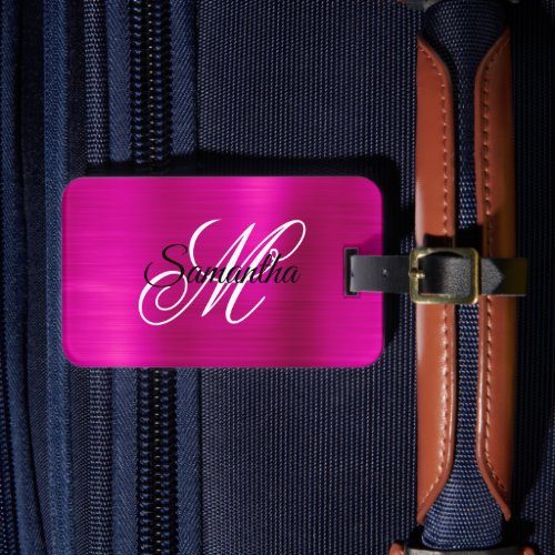 Hot Pink Metallic Fancy Monogram Luggage Tag