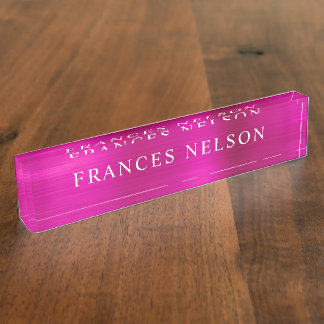 Hot Pink Metallic Look Stylish Serif Desk Name Plate