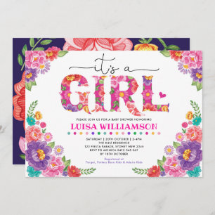 Hot Pink Mexican Fiesta Floral Girl Baby Shower Invitation
