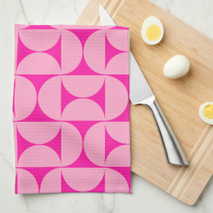 Hot Pink Mid Century Modern Pattern Kitchen Towel