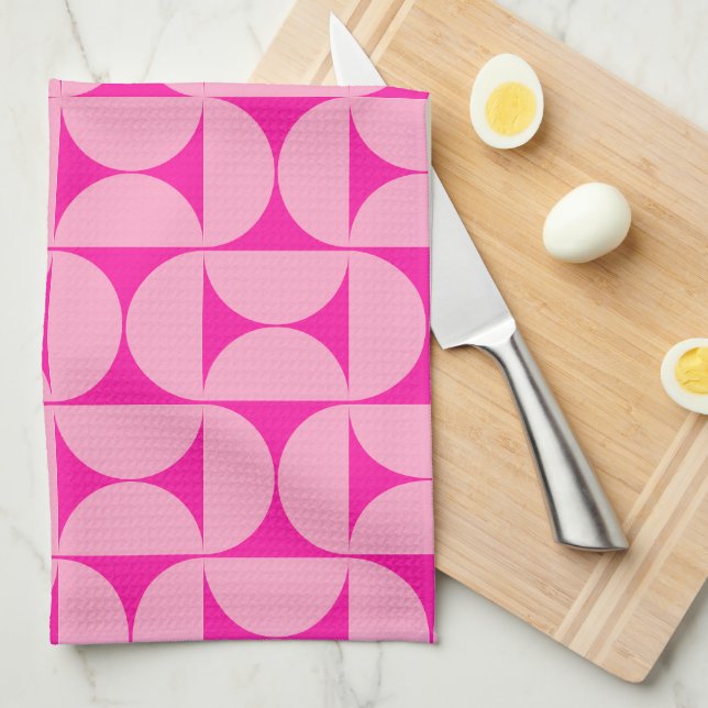 Hot Pink Mid Century Modern Pattern Kitchen Towel (Quarter Fold)