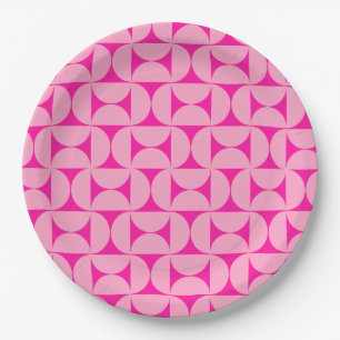 Hot Pink Mid Century Modern Pattern Paper Plates