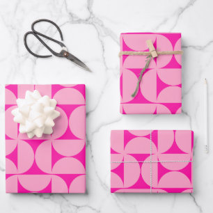 Hot Pink Mid Century Modern Pattern Wrapping Paper Sheets