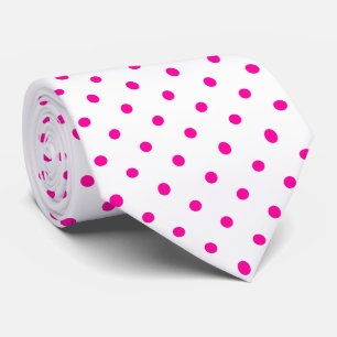 Hot Pink Mini Polka Dot Pattern on White Neck Tie