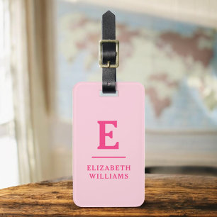 Hot Pink Minimal Modern Monogram Luggage Tag