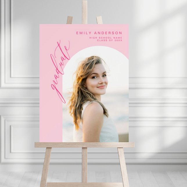 Hot Pink Minimalist Arch Graduation Photo Script Foam Board (Creator Uploaded)