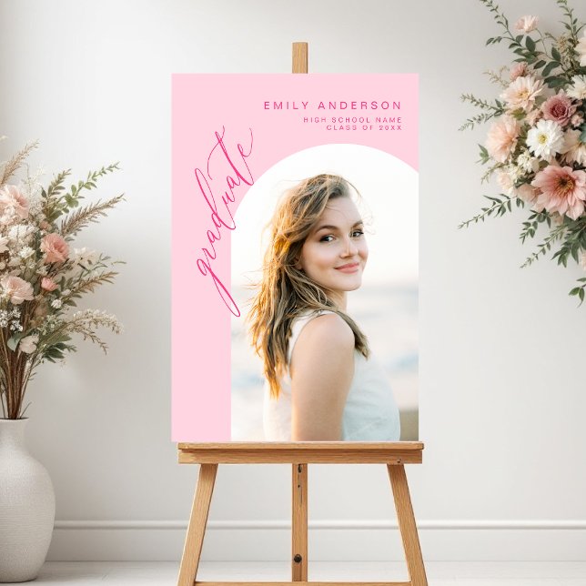 Hot Pink Minimalist Arch Graduation Photo Script Foam Board (Creator Uploaded)