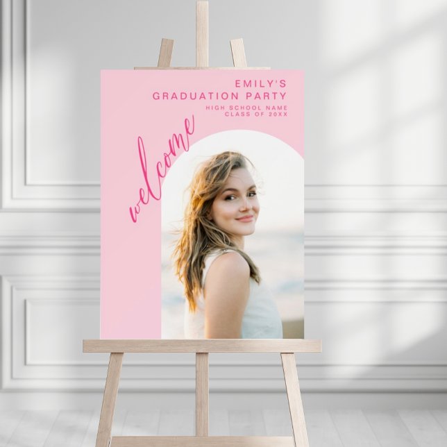 Hot Pink Minimalist Arch Graduation Photo Welcome Foam Board (Creator Uploaded)