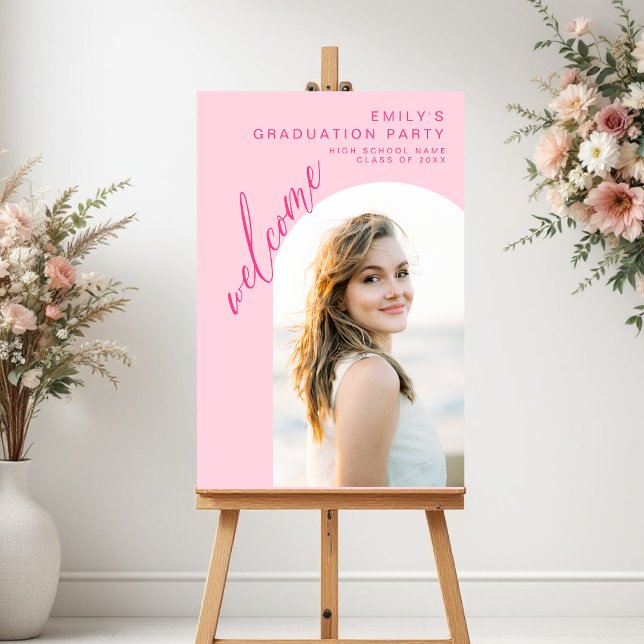 Hot Pink Minimalist Arch Graduation Photo Welcome Foam Board (Creator Uploaded)