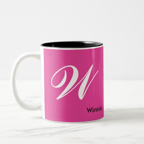 Hot Pink Minimalist Monogram Custom Name Two_Tone Coffee Mug