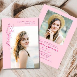 Hot Pink Minimalist Photo Graduation Party Invitation