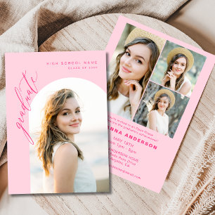 Hot Pink Minimalist Photo Graduation Party Invitation