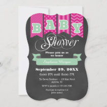 Hot Pink Mint Chalkboard Flag Baby Shower Invite