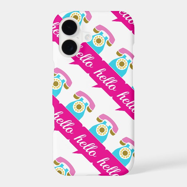 Hot Pink Mint Retro Telephone Hello Case-Mate iPhone Case (Back)