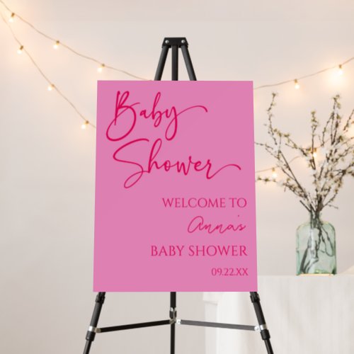 Hot Pink Modern Baby Shower Welcome Sign