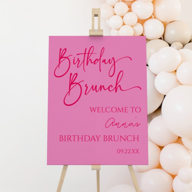 Hot Pink Modern Birthday Brunch Party Welcome Sign (Creator Uploaded)
