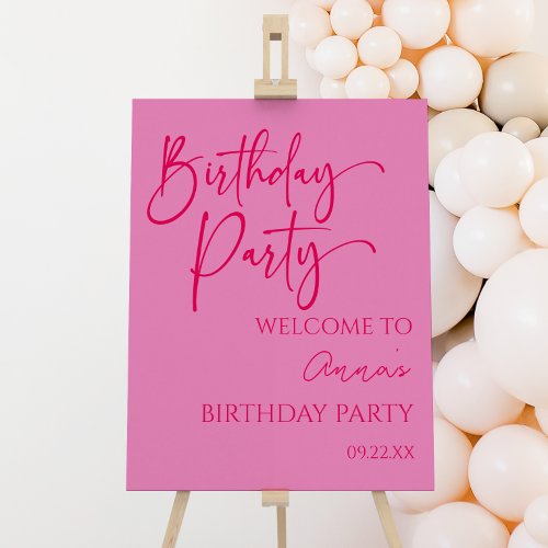 Hot Pink Modern Birthday Party Welcome Sign