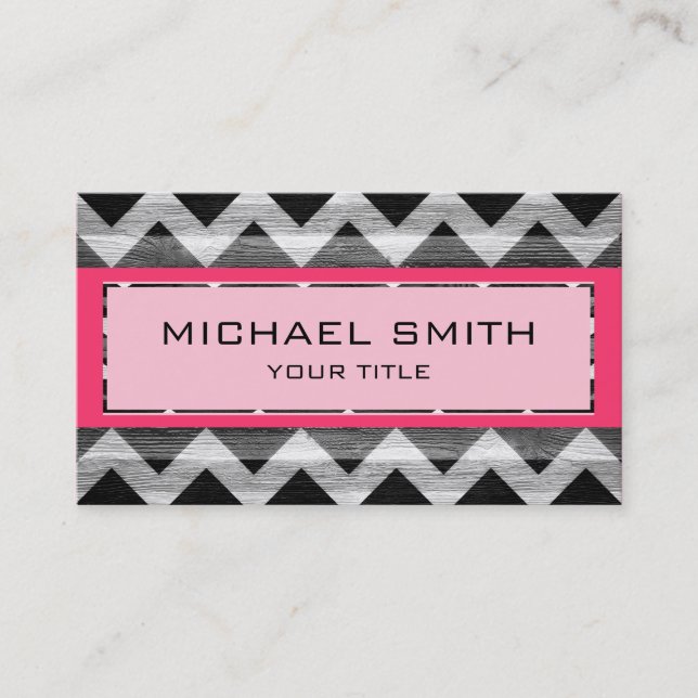 Hot Pink Modern Chevron Pattern Business Card (Front)