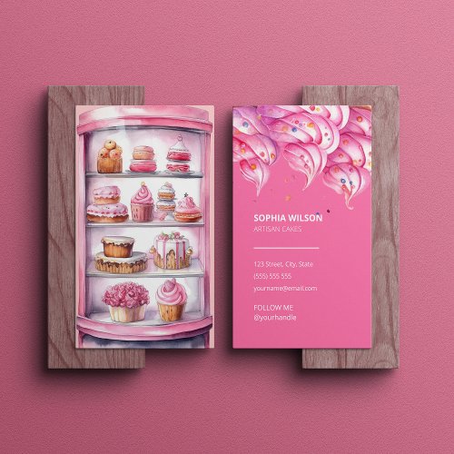 Hot Pink Modern Colorful Bakery Business Card