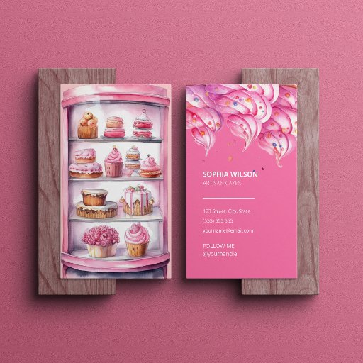 Customizable Hot Pink Modern Colorful Bakery Business Card