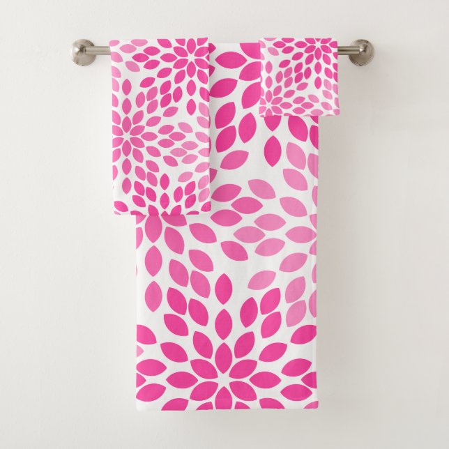 Hot Pink Modern Floral Pattern Bath Towel Set (Insitu)