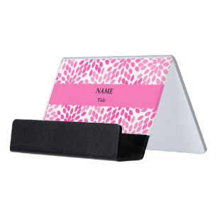 Hot Pink Modern Floral Pattern Desk Business Card Holder
