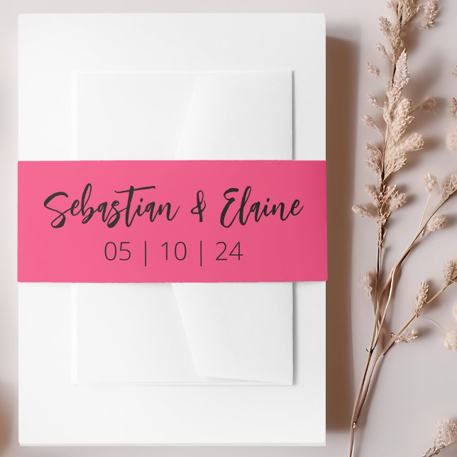 Hot Pink Modern Fun Wedding Invitation Belly Band (Creator Uploaded)