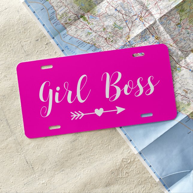 Hot Pink Modern Girl Boss License Plate (In Situ)