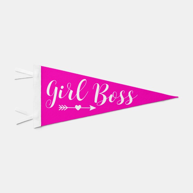 Hot Pink Modern Girl Boss Pennant Flag (Front)