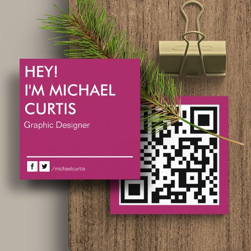 Hot Pink Modern Graphic Designer QR Code Square Business Card