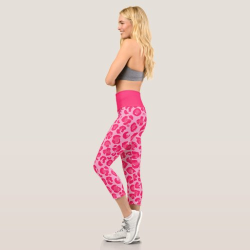 Hot Pink Modern Leopard Pattern Capri Leggings
