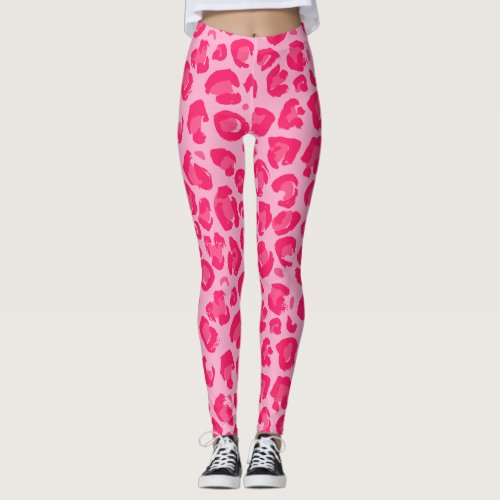 Hot Pink Modern Leopard Pattern Leggings