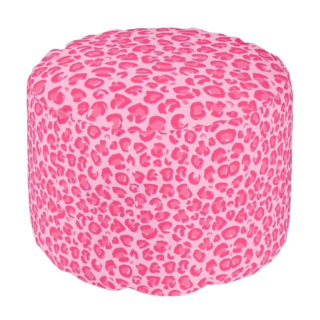 Hot Pink Modern Leopard Pattern Pouf (Angled Back)
