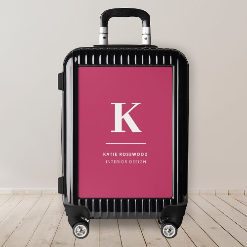 Hot Pink Modern Minimal Typographic Monogram Luggage