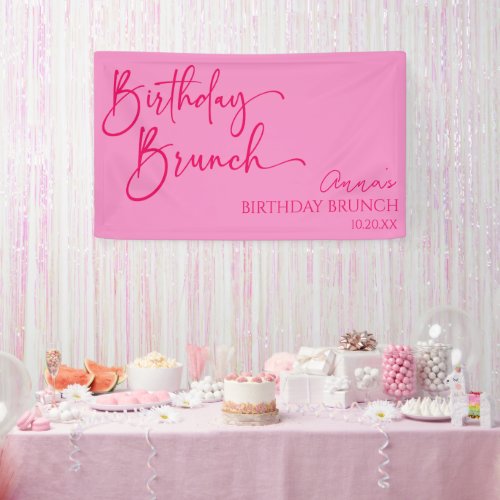 Hot Pink Modern Minimalist Birthday Brunch Party Banner