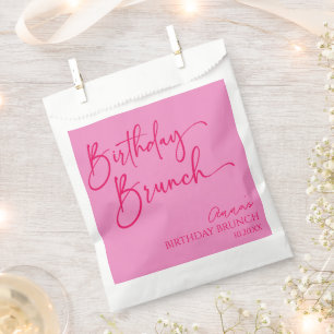 Hot Pink Modern Minimalist Birthday Brunch Party Favor Bag