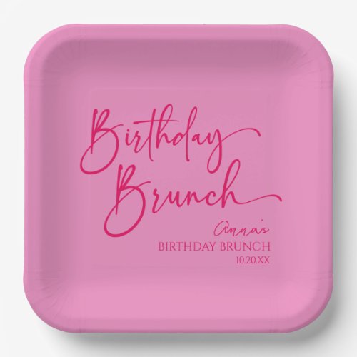 Hot Pink Modern Minimalist Birthday Brunch Party Paper Plates
