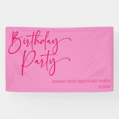 Hot Pink Modern Minimalist Birthday Party Banner