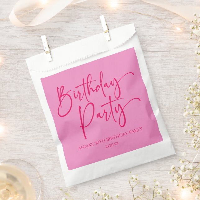 Hot Pink Modern Minimalist Birthday Party Favor Bag (Clipped)