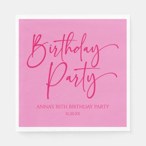 Hot Pink Modern Minimalist Birthday Party Napkins