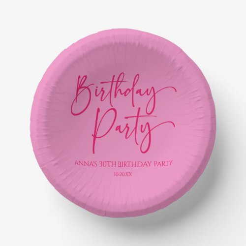 Hot Pink Modern Minimalist Birthday Party Paper Bowls