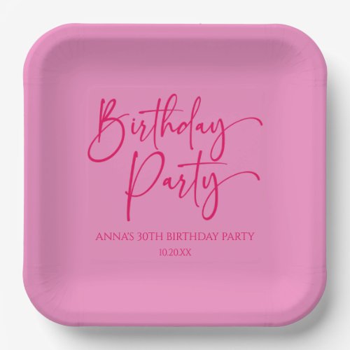 Hot Pink Modern Minimalist Birthday Party Paper Plates